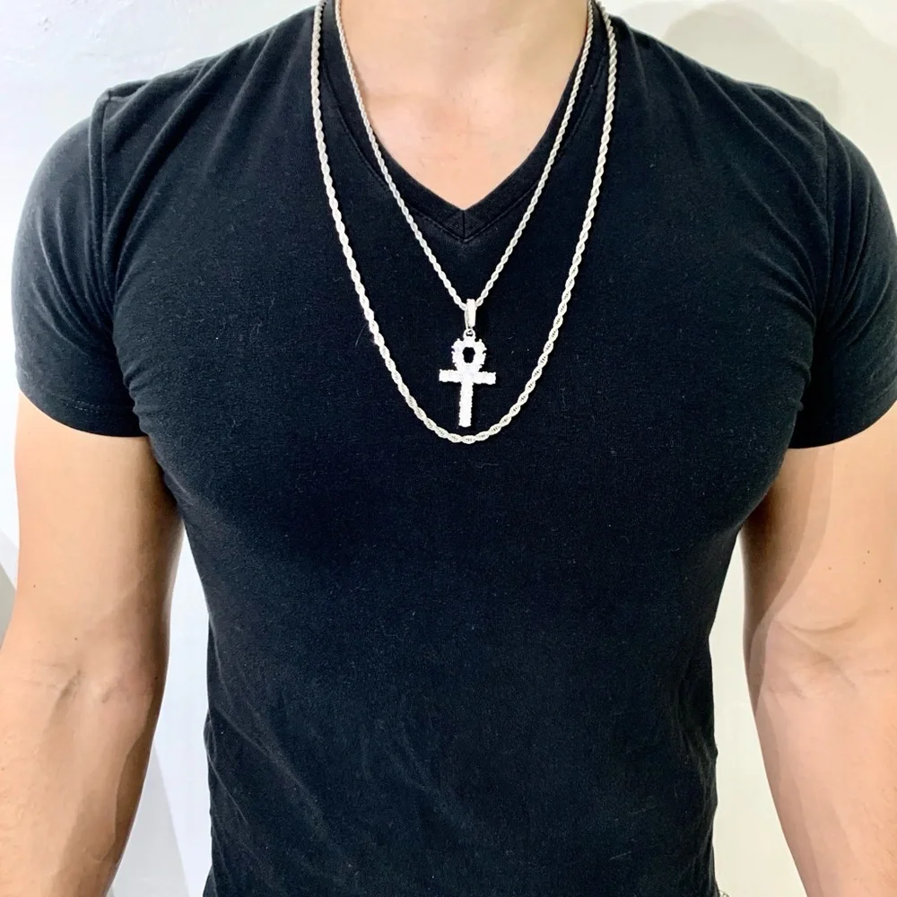 EXCLUSIVE ANKH FULL LAB DIAMONDS 18K WHITE GOLD CHAIN MADE IN ITALY